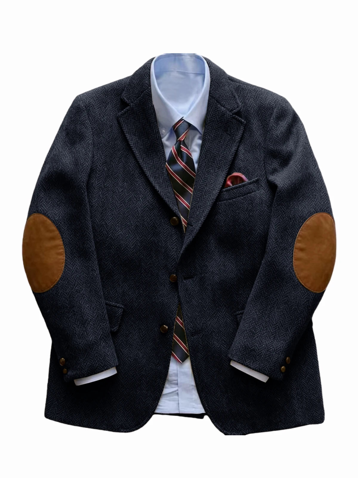 Men's Vintage Herringbone Tweed Blazer With Elbow Patch 2 Button Single Breasted Cotton Casual Slim Fit Business Jacket XS-7XL