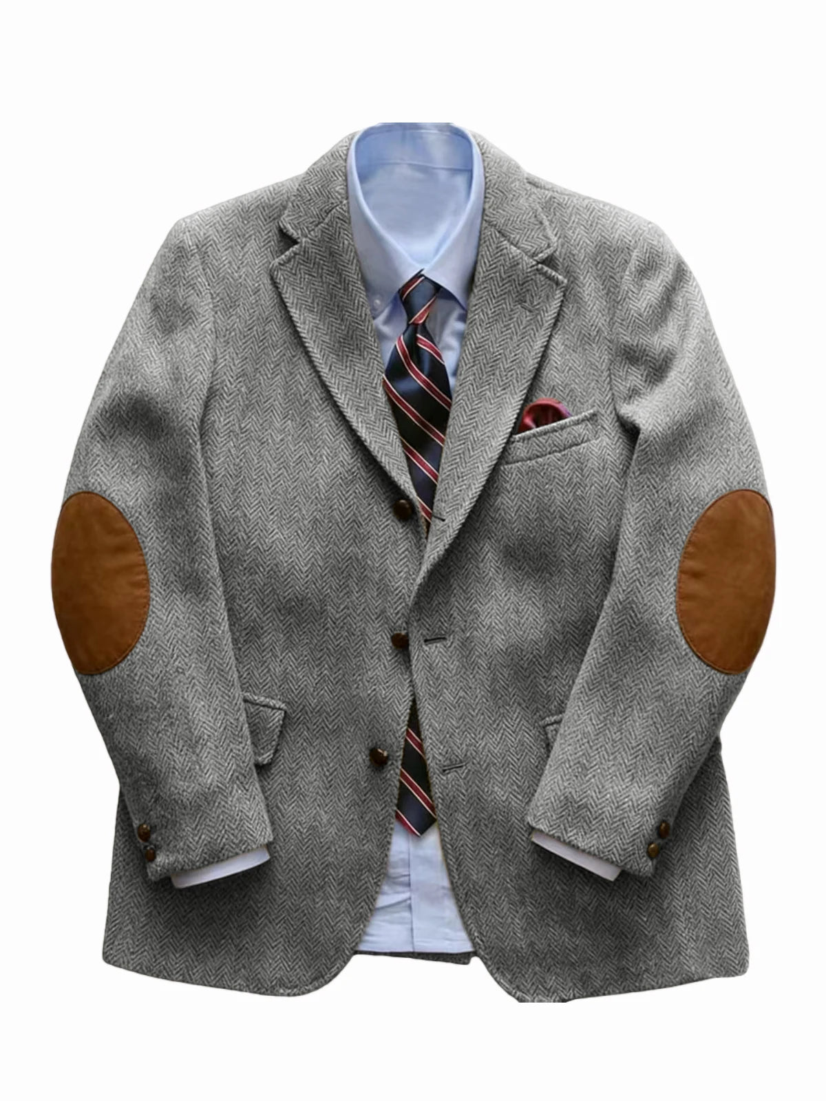 Men's Vintage Herringbone Tweed Blazer With Elbow Patch 2 Button Single Breasted Cotton Casual Slim Fit Business Jacket XS-7XL