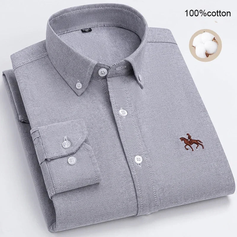 Large Size Full Men's Shirts 100% Pure Cotton Oxford Business Casual Shirt