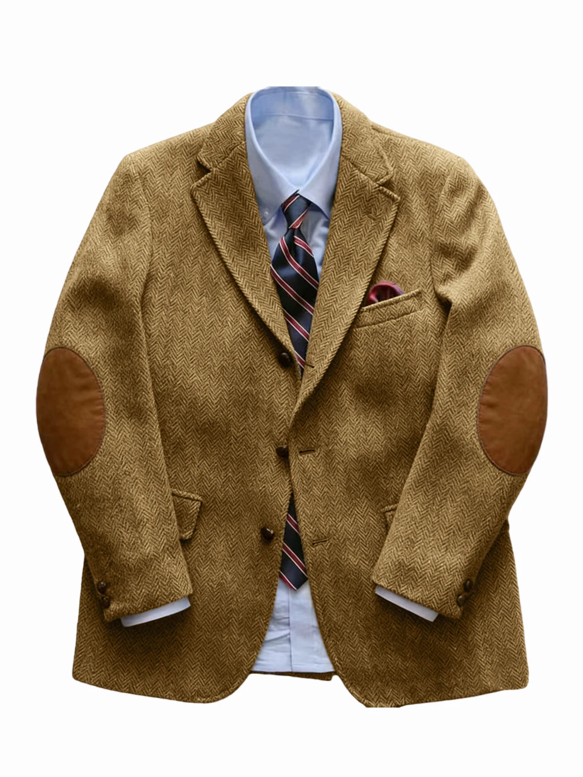Men's Vintage Herringbone Tweed Blazer With Elbow Patch 2 Button Single Breasted Cotton Casual Slim Fit Business Jacket XS-7XL