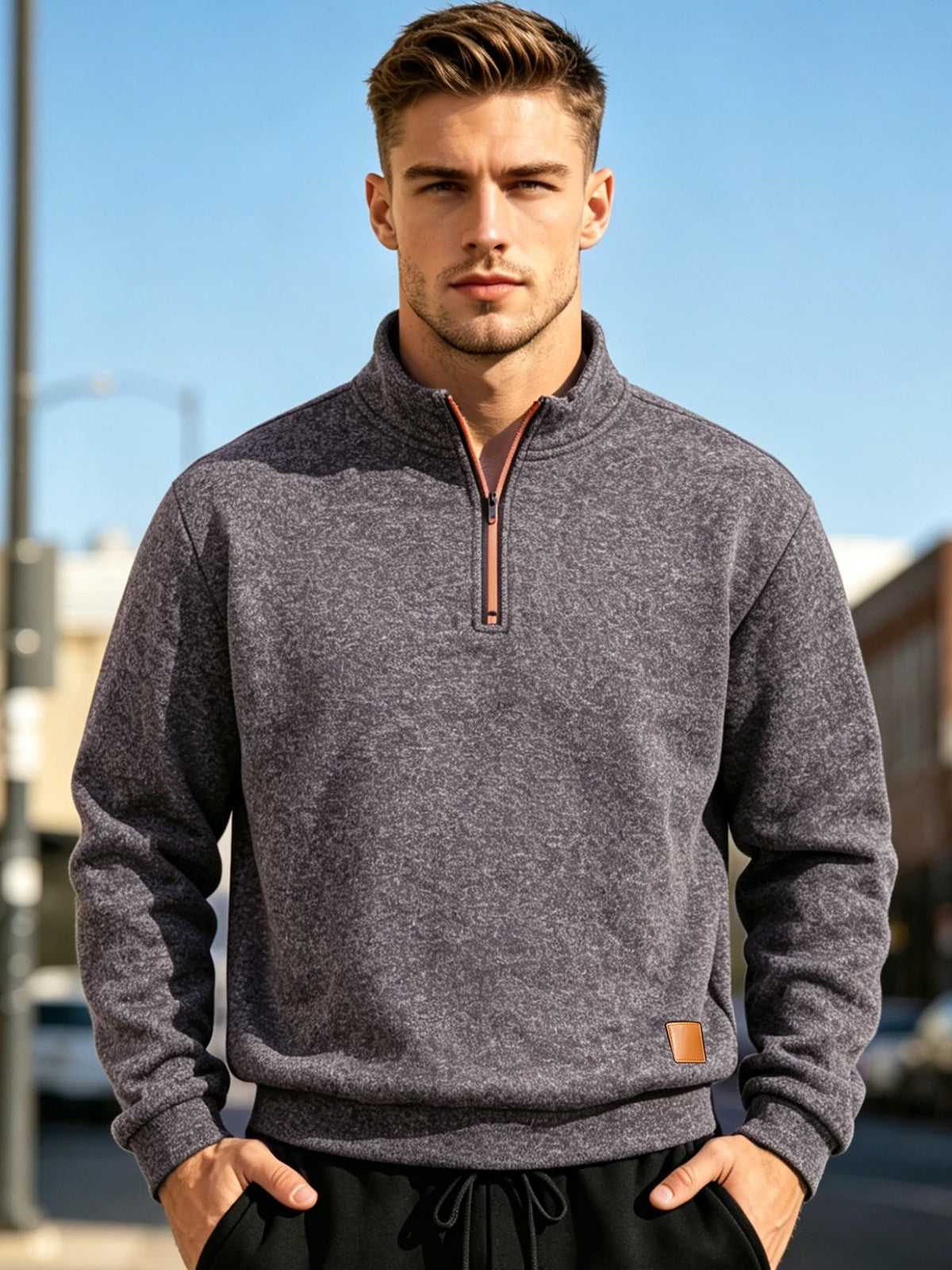 Men Marled Knit Quarter Zip Pullover Sweatshirt