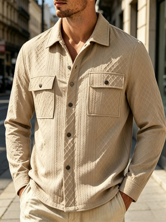 Mens Dobby Diamond Herringbone Textured Long Sleeve Shirt Jacket