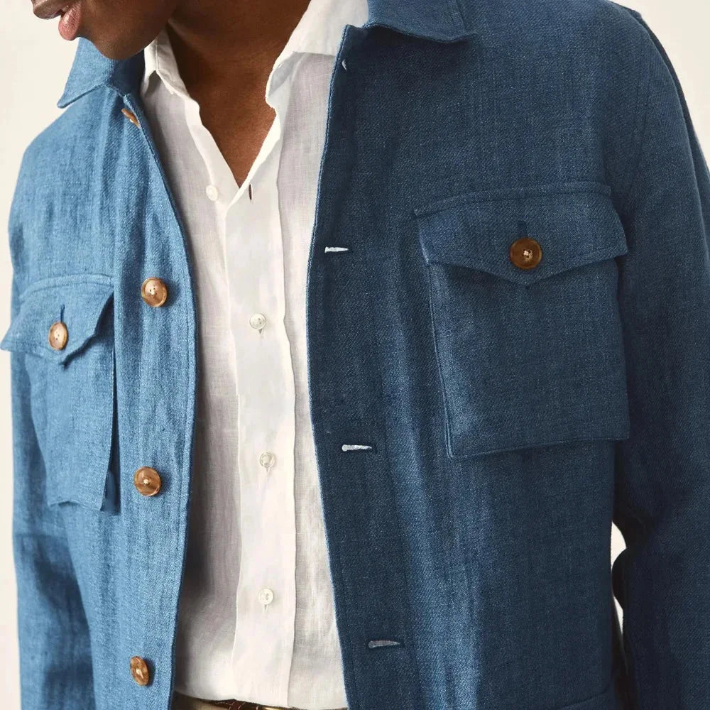 Men's Cotton Linen Safari Jacket Lapel Multiple Pockets Casual Breathable Lightweight Vintage Beach Wedding Summer Blazer