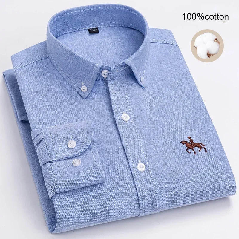 Large Size Full Men's Shirts 100% Pure Cotton Oxford Business Casual Shirt