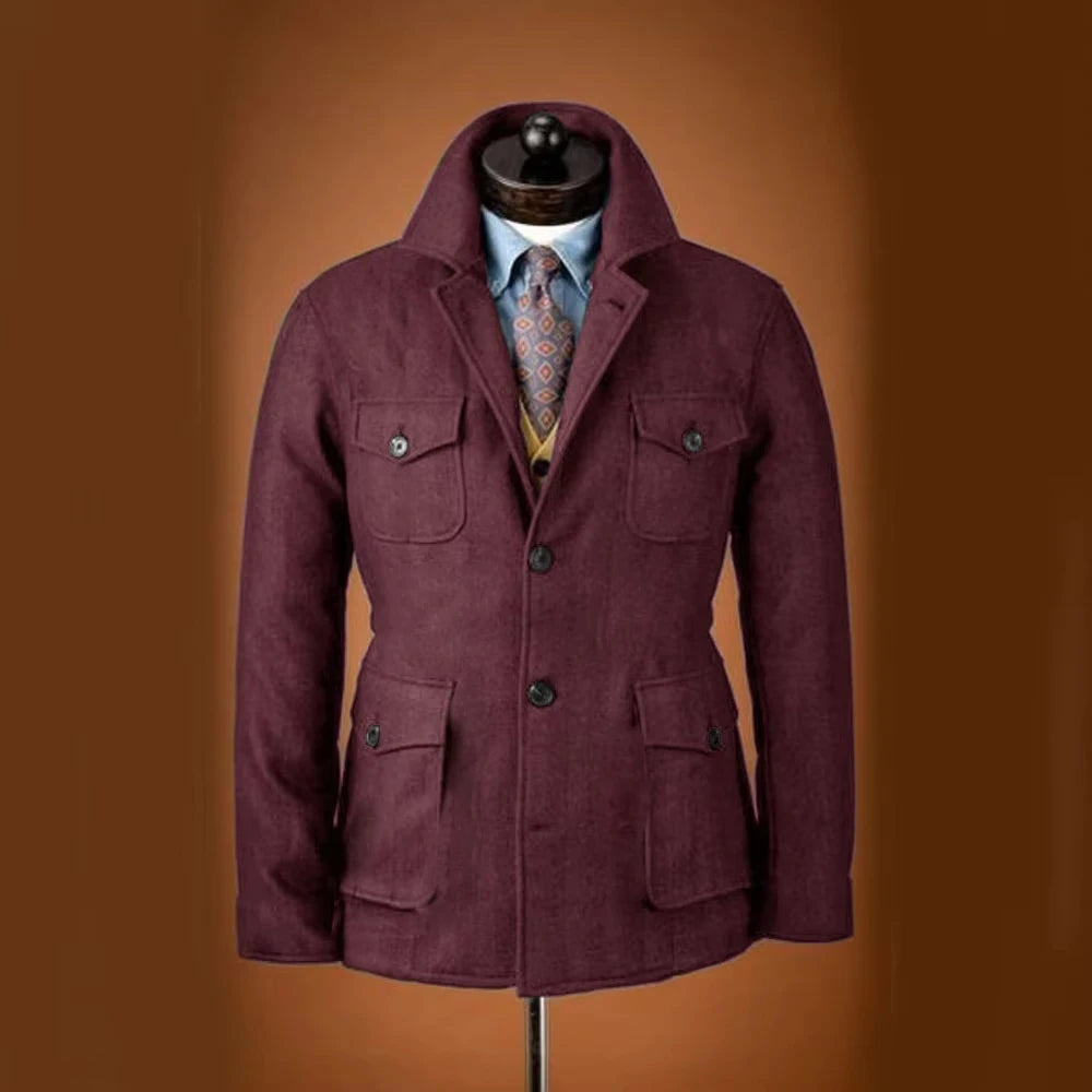 Men Woolen Blend Jacket Multi Flap Pockets Single Breasted Turn Down Collar Casual Outdoor Business Streetwear Outerwear