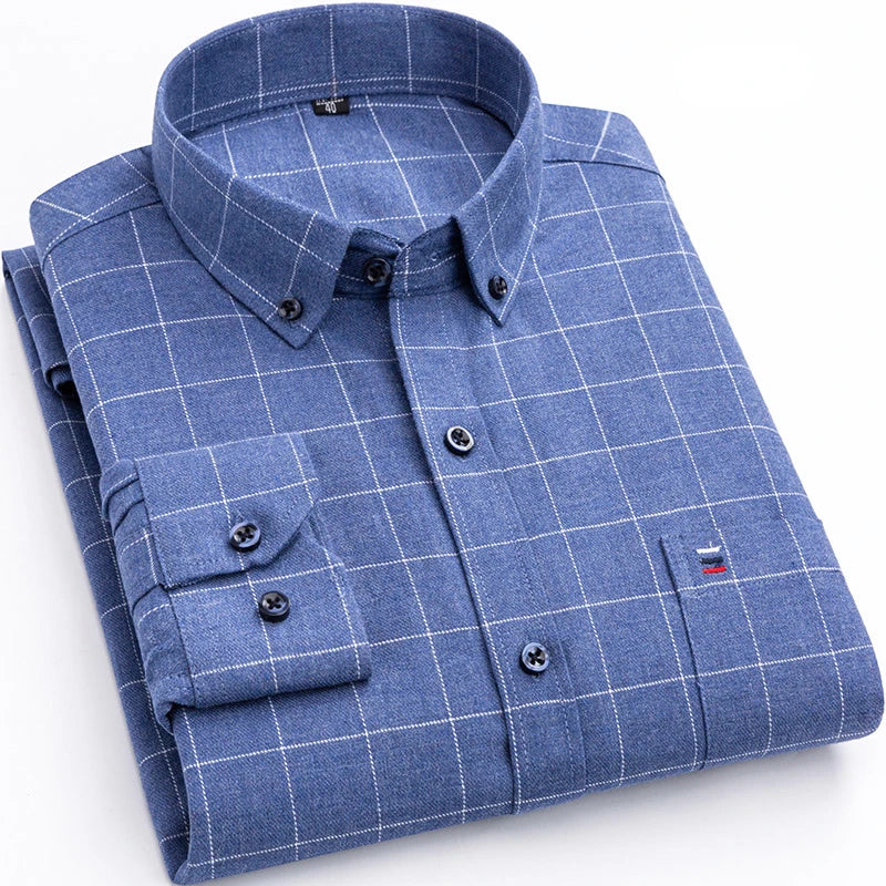 Men's 100% Cotton Flannel Plaid Shirt Long Sleeve