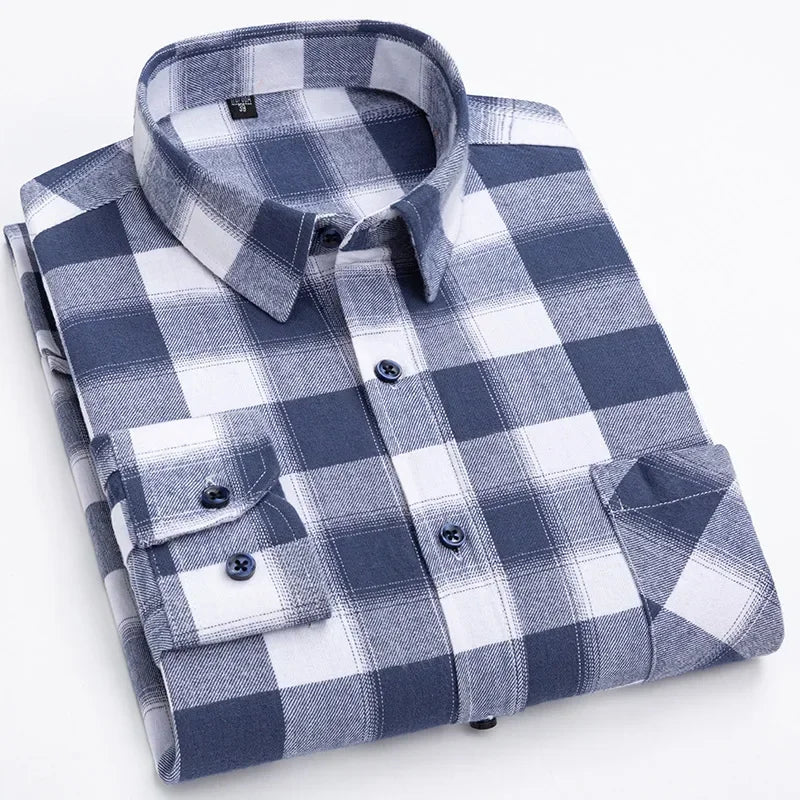 Men's 100% Cotton Flannel Plaid Shirt Long Sleeve