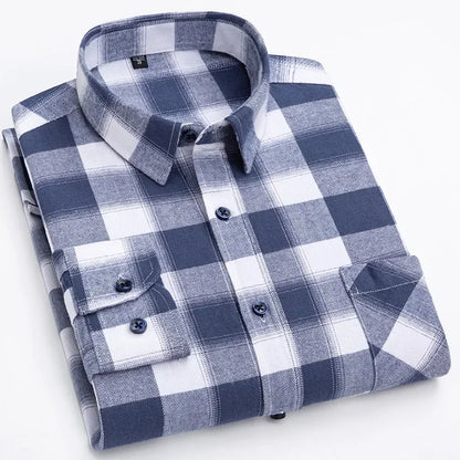 Men's 100% Cotton Flannel Plaid Shirt Long Sleeve