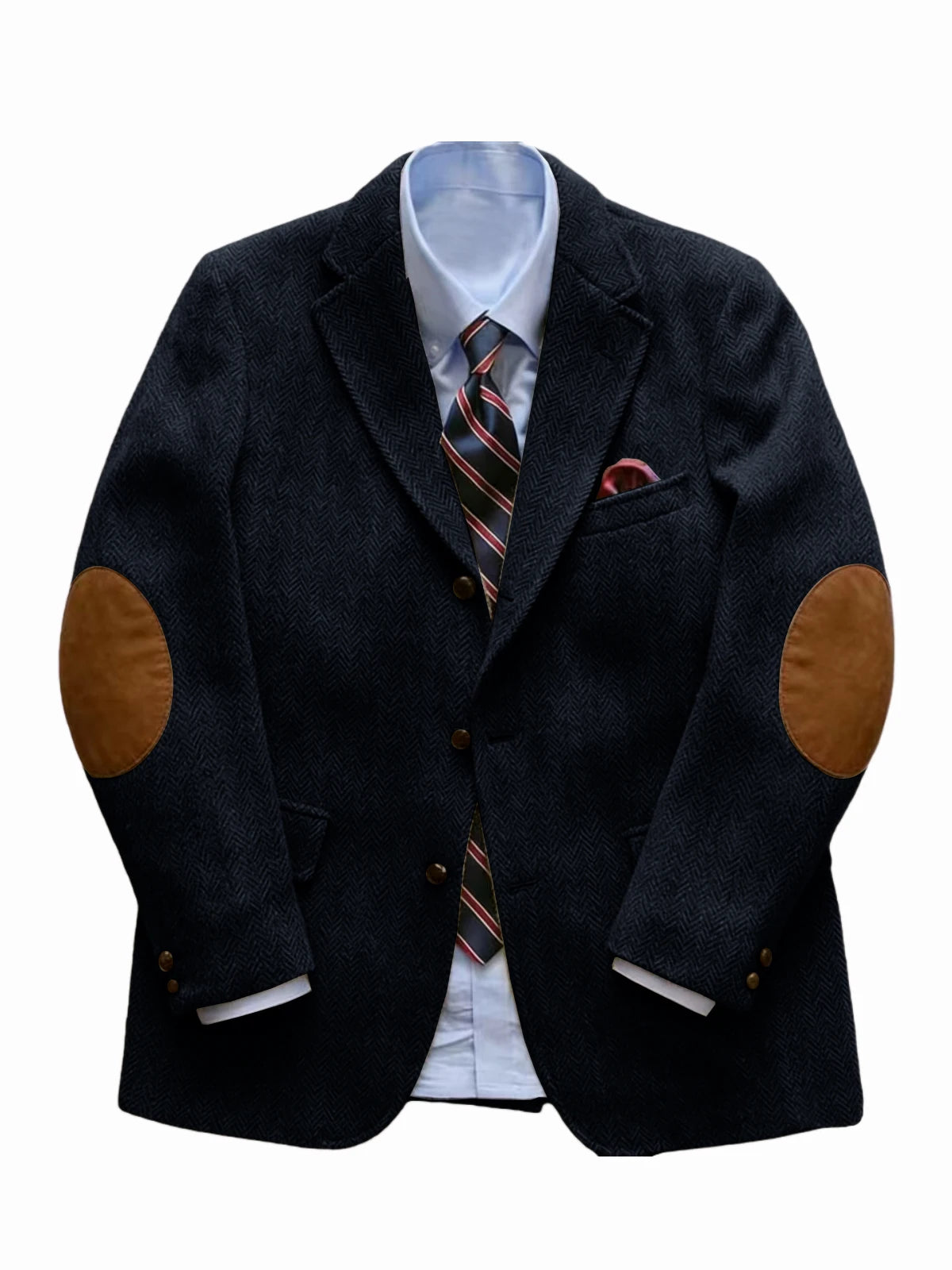 Men's Vintage Herringbone Tweed Blazer With Elbow Patch 2 Button Single Breasted Cotton Casual Slim Fit Business Jacket XS-7XL