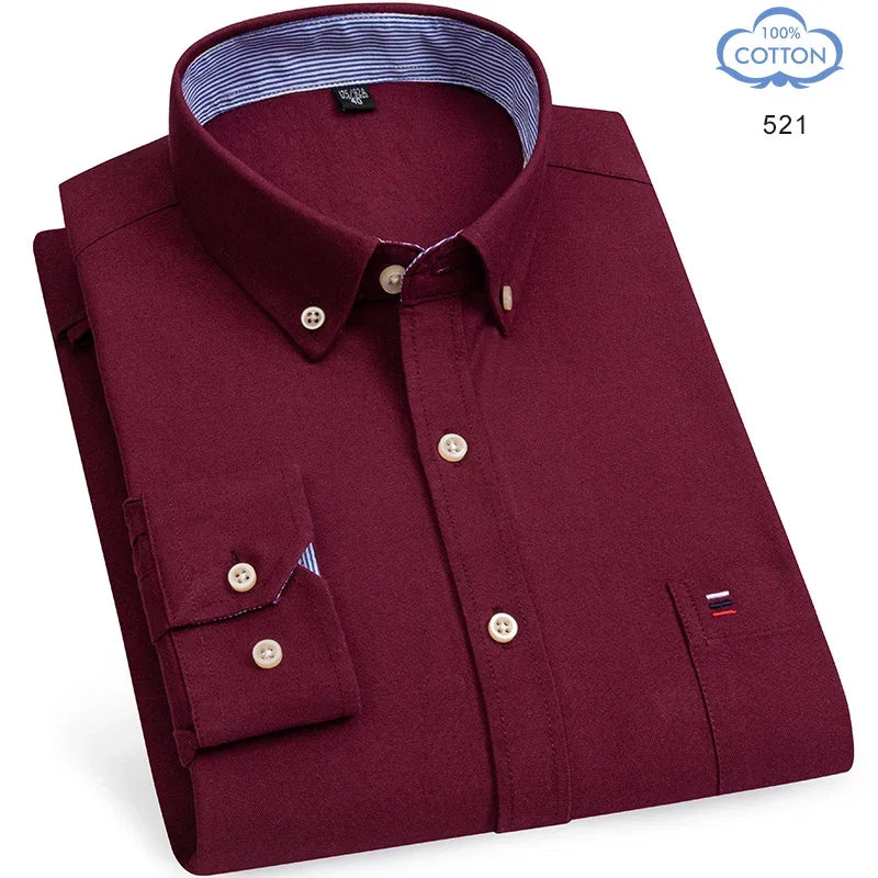 100% Pure Cotton Oxford Shirts for Men Long Sleeve