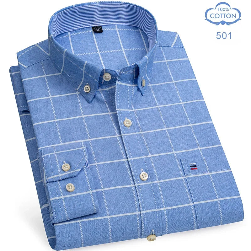 100% Pure Cotton Oxford Shirts for Men Long Sleeve