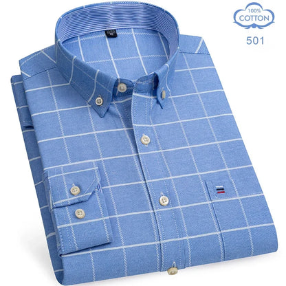 100% Pure Cotton Oxford Shirts for Men Long Sleeve