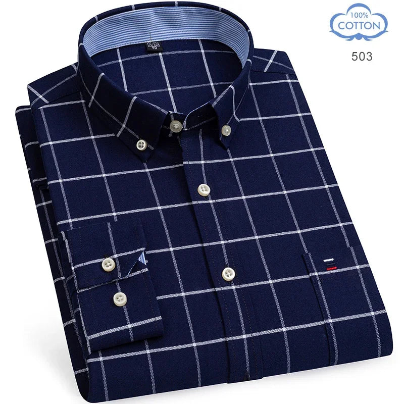 100% Pure Cotton Oxford Shirts for Men Long Sleeve