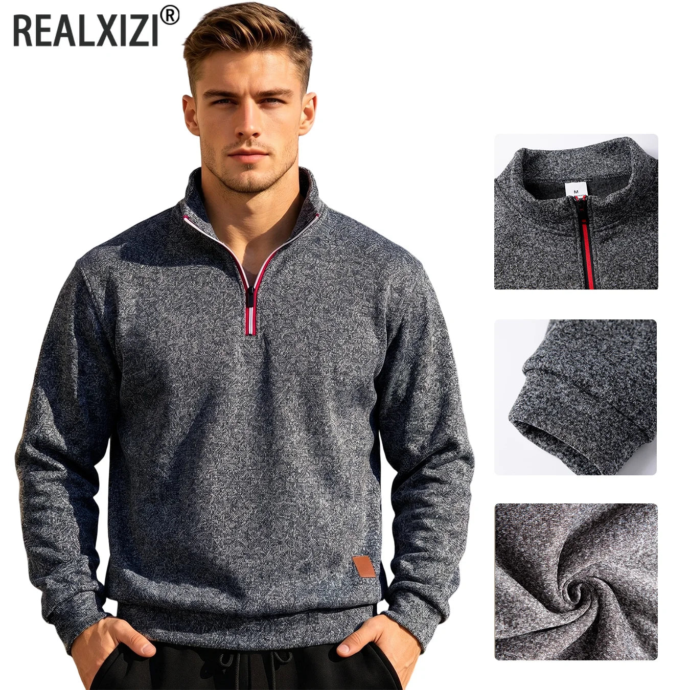 Men Marled Knit Quarter Zip Pullover Sweatshirt