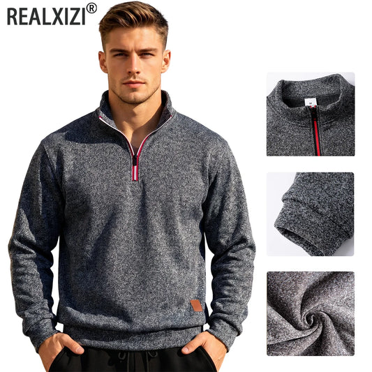 Men Marled Knit Quarter Zip Pullover Sweatshirt