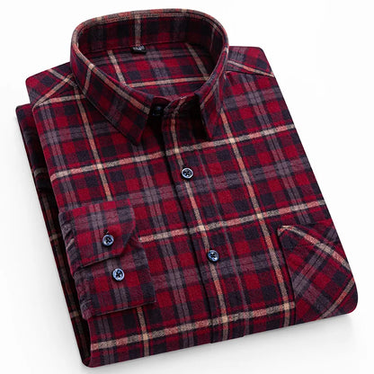 Men's 100% Cotton Flannel Plaid Shirt Long Sleeve