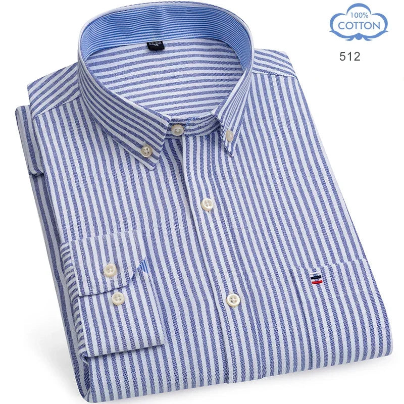 100% Pure Cotton Oxford Shirts for Men Long Sleeve