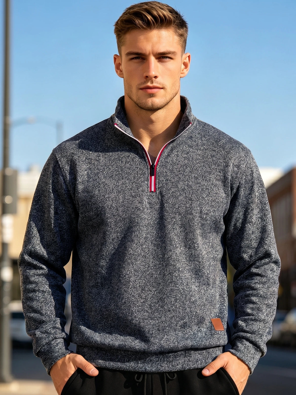 Men Marled Knit Quarter Zip Pullover Sweatshirt