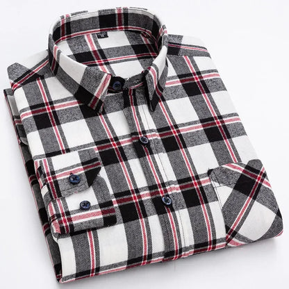 Men's 100% Cotton Flannel Plaid Shirt Long Sleeve