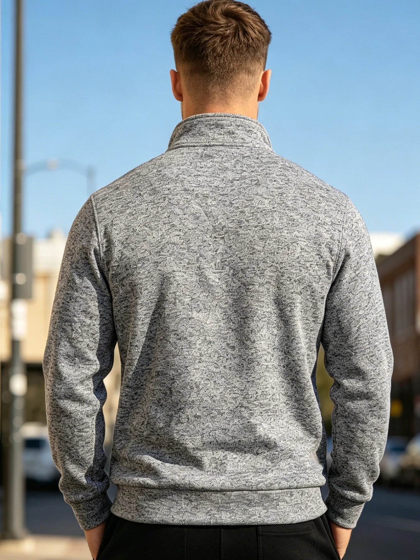 Men Marled Knit Quarter Zip Pullover Sweatshirt