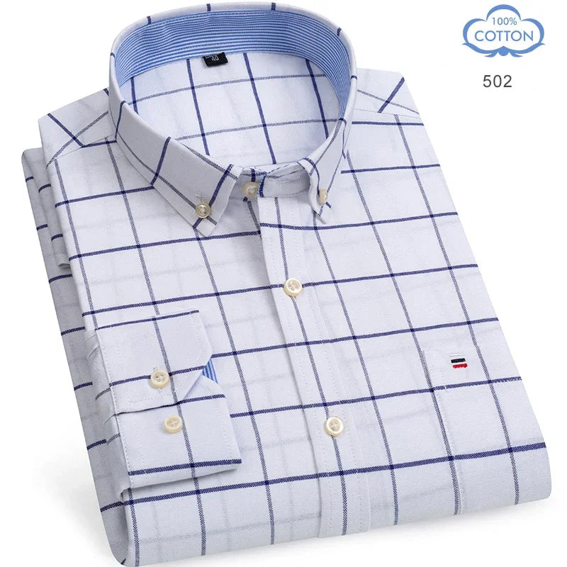 100% Pure Cotton Oxford Shirts for Men Long Sleeve