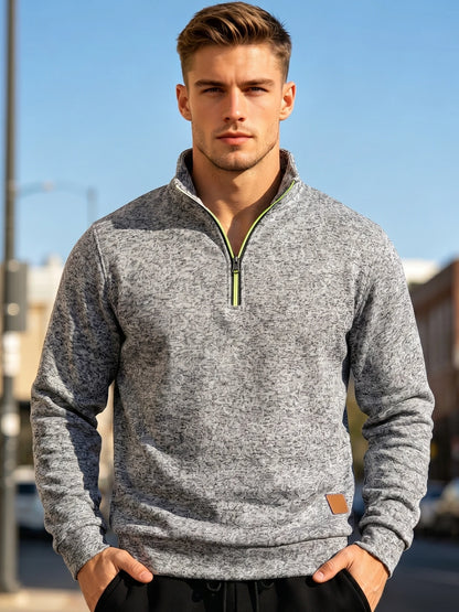 Men Marled Knit Quarter Zip Pullover Sweatshirt