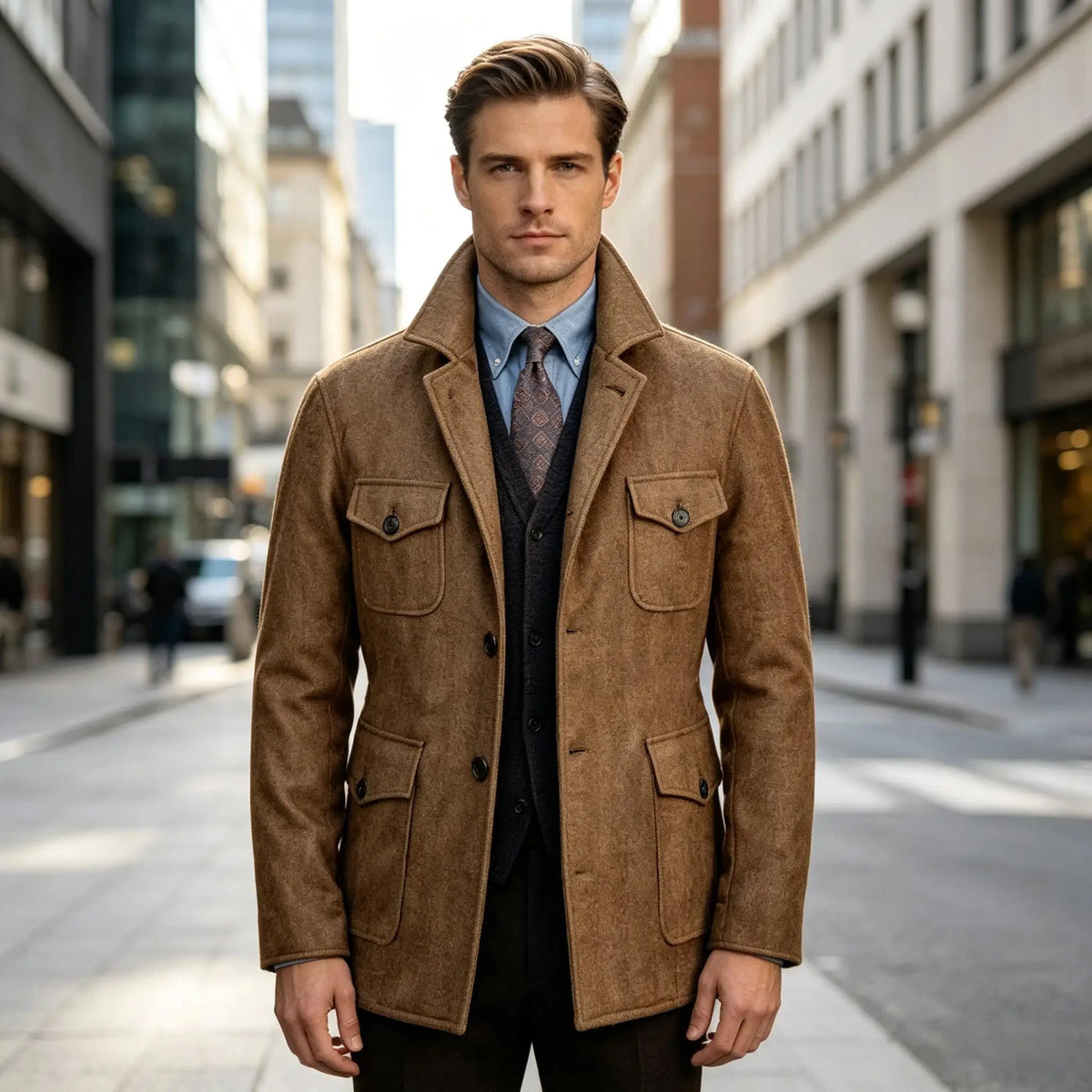 Men Woolen Blend Jacket Multi Flap Pockets Single Breasted Turn Down Collar Casual Outdoor Business Streetwear Outerwear