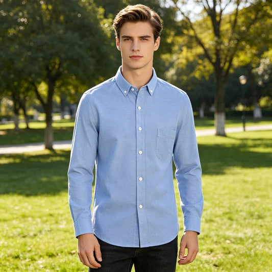 100% Pure Cotton Men's Long Sleeve Oxford Spinning Shirt