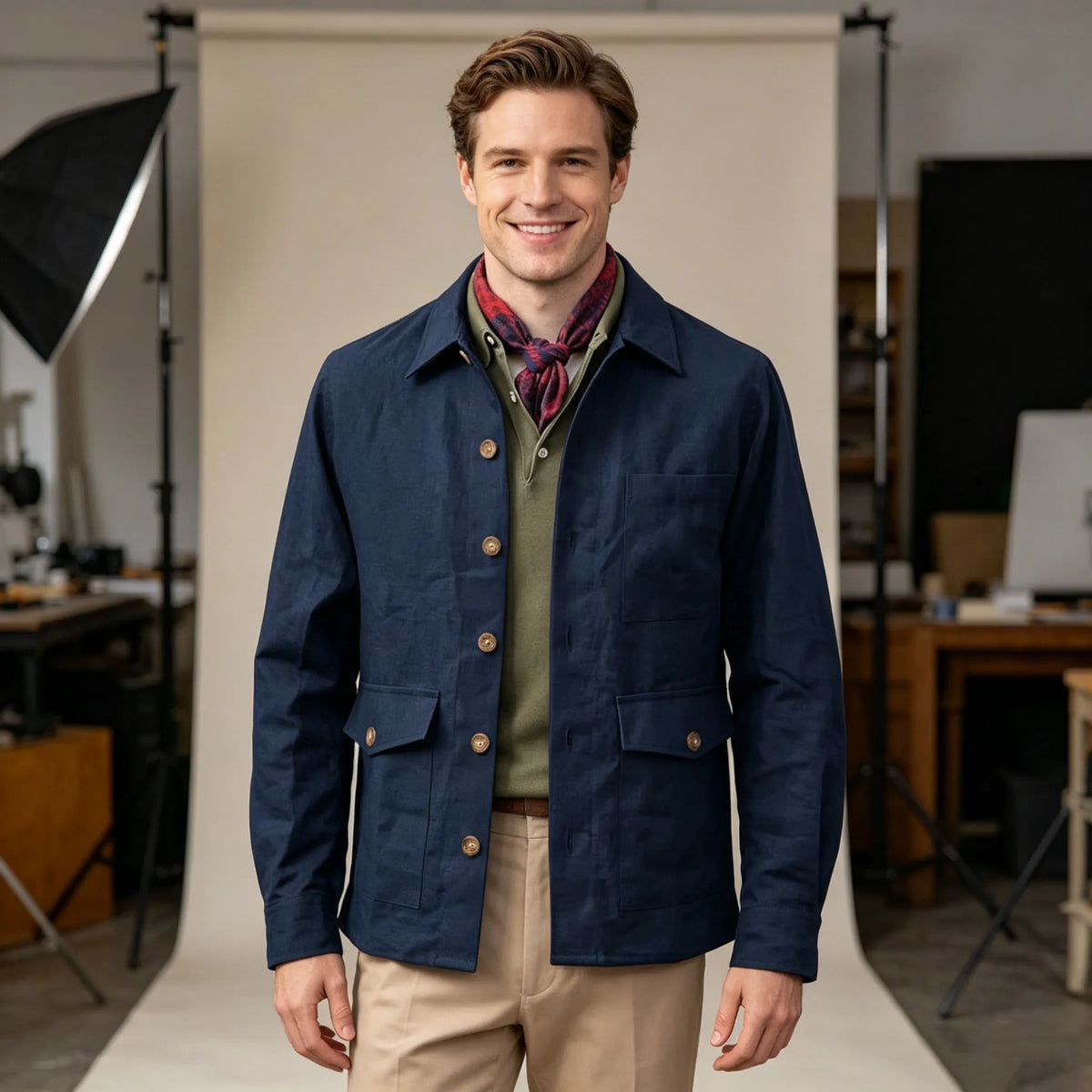 Vintage Men's Cotton Linen Safari Jacket Lapel Multiple Pockets Casual Breathable Lightweight  Beach Wedding Summer Spot Coat