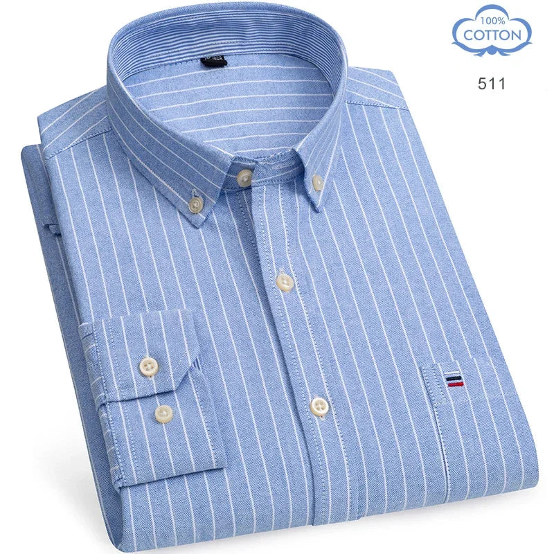 100% Pure Cotton Oxford Shirts for Men Long Sleeve