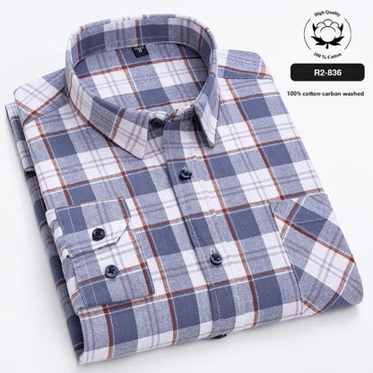 Men's 100% Cotton Flannel Plaid Shirt Long Sleeve