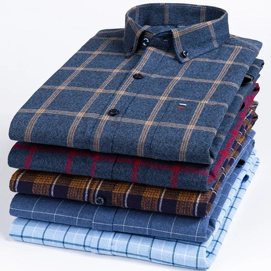 Men's 100% Cotton Flannel Plaid Shirt Long Sleeve