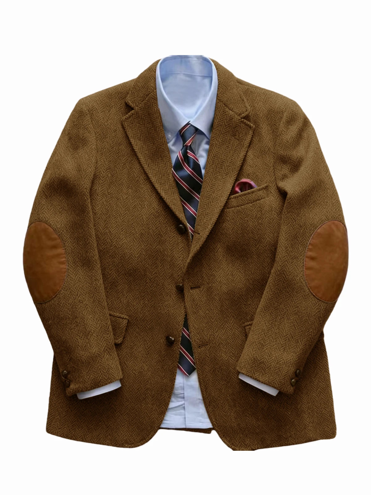 Men's Vintage Herringbone Tweed Blazer With Elbow Patch 2 Button Single Breasted Cotton Casual Slim Fit Business Jacket XS-7XL