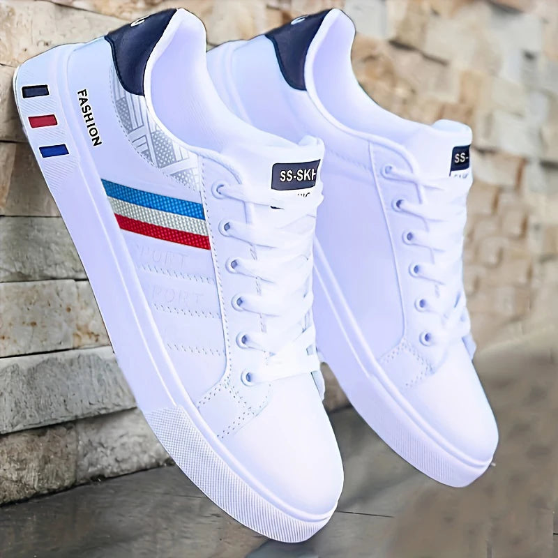 A Pair of White Sneakers, Perfect for Skateboarding