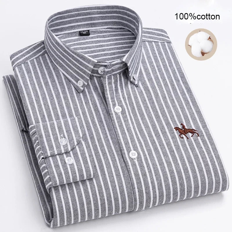 Large Size Full Men's Shirts 100% Pure Cotton Oxford Business Casual Shirt