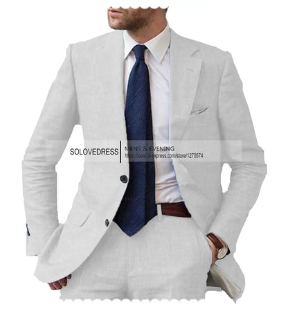 Men's 2-Piece Linen Suit Casual Slim Fit Vintage Suits Groomsmen