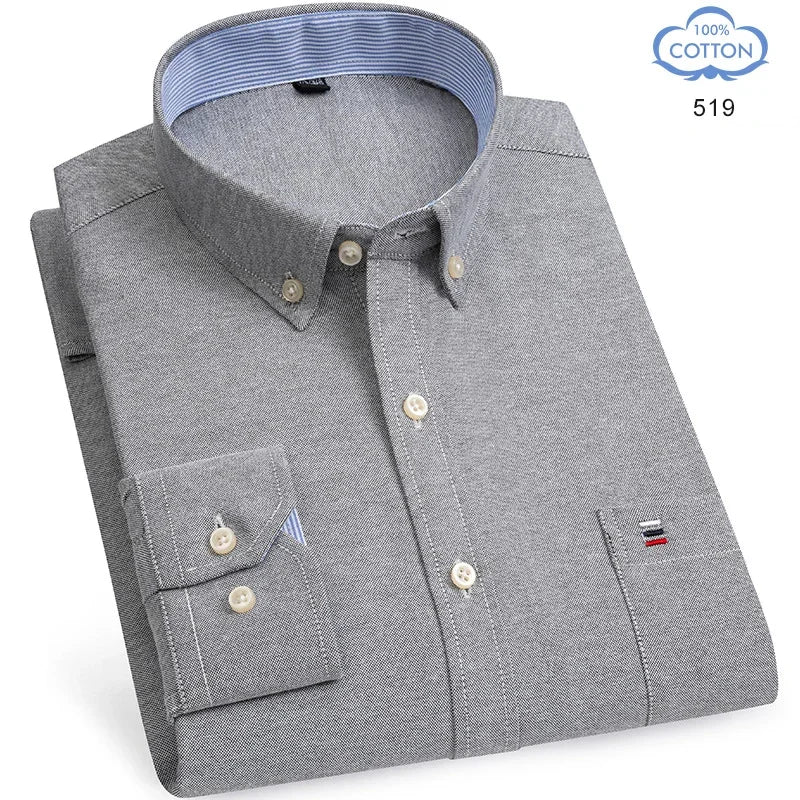 100% Pure Cotton Oxford Shirts for Men Long Sleeve