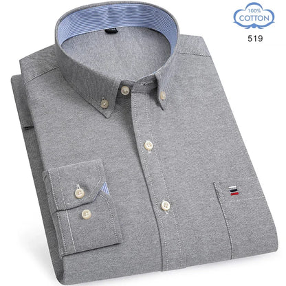 100% Pure Cotton Oxford Shirts for Men Long Sleeve
