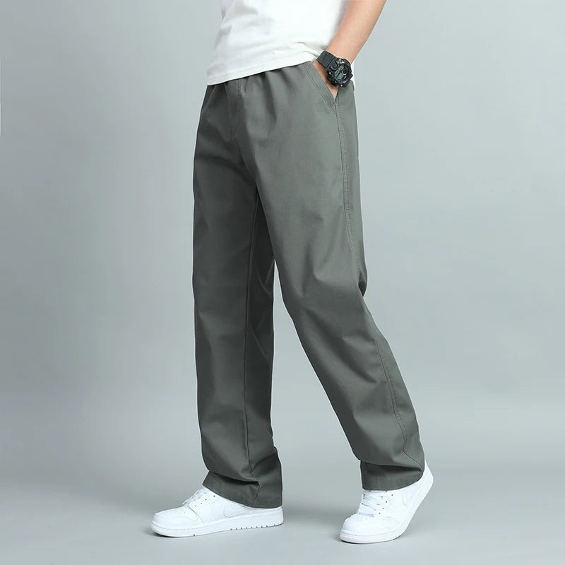 Big Size Men's Casual Cotton Trousers Loose Fit Straight Pants