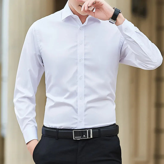New Plus Size Men Solid Color Business Shirt