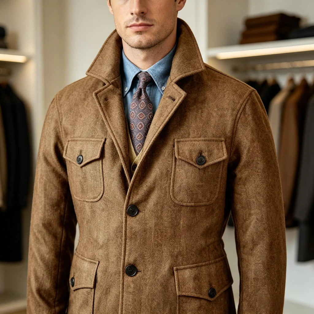 Men Woolen Blend Jacket Multi Flap Pockets Single Breasted Turn Down Collar Casual Outdoor Business Streetwear Outerwear