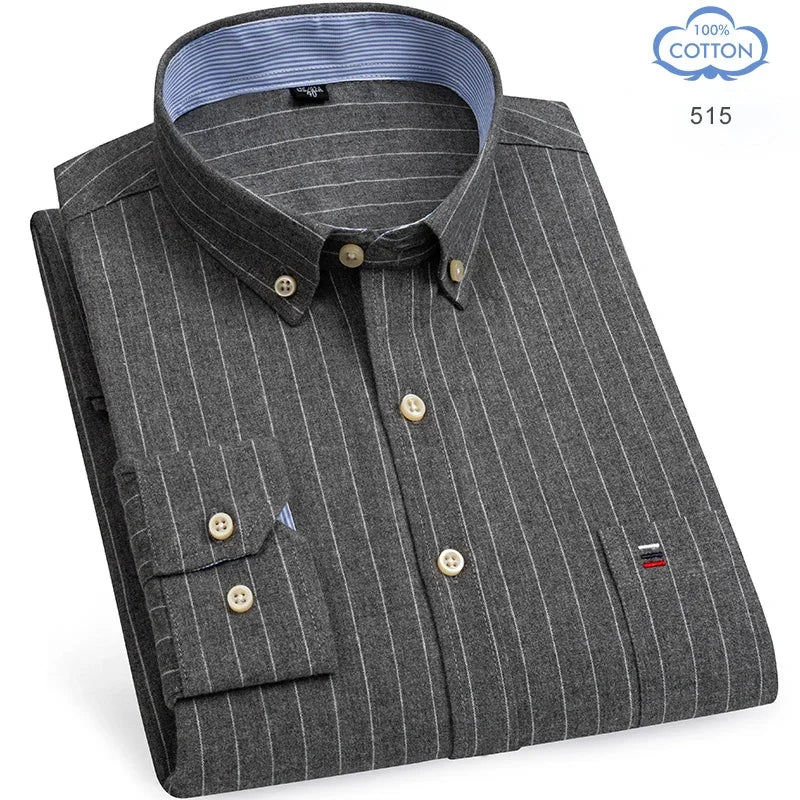 100% Pure Cotton Oxford Shirts for Men Long Sleeve