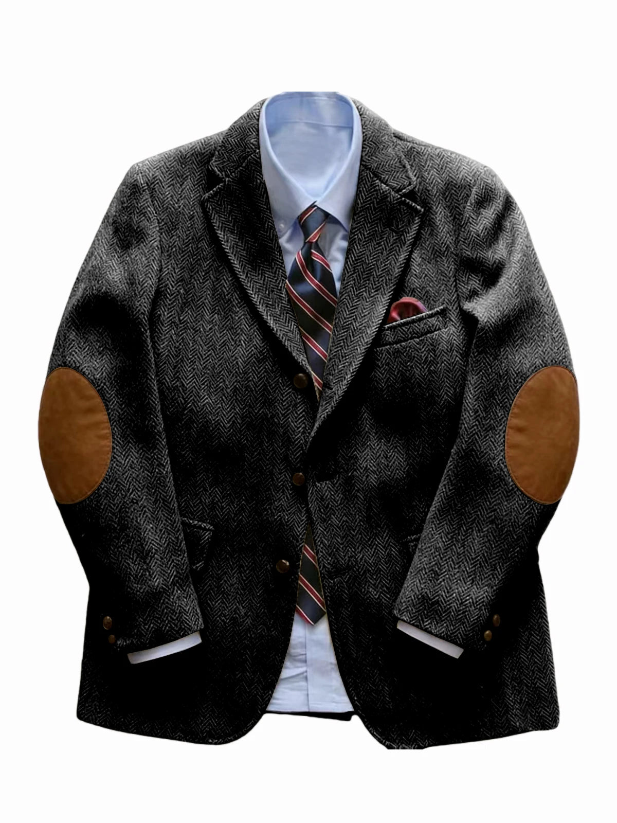 Men's Vintage Herringbone Tweed Blazer With Elbow Patch 2 Button Single Breasted Cotton Casual Slim Fit Business Jacket XS-7XL